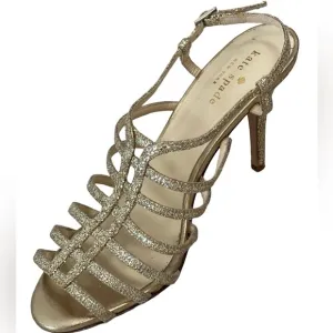 Kate Spade Gold Sequin Strappy Heels Sandals Size 7