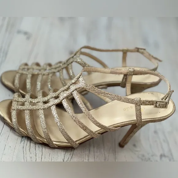 Kate Spade Gold Sequin Strappy Heels Sandals Size 7