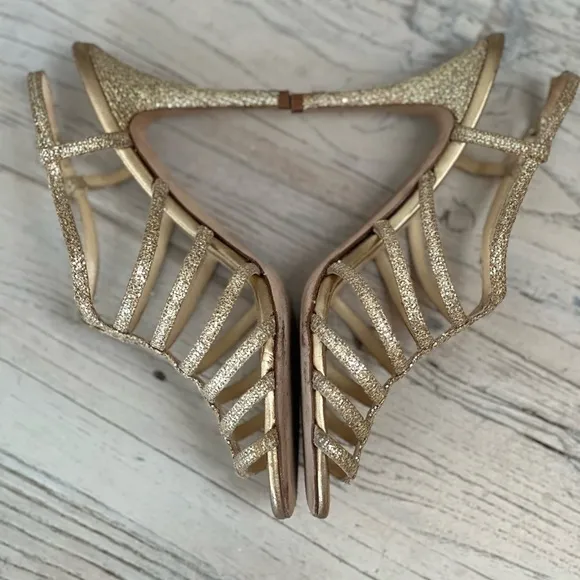 Kate Spade Gold Sequin Strappy Heels Sandals Size 7