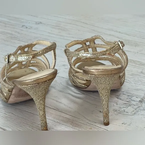 Kate Spade Gold Sequin Strappy Heels Sandals Size 7