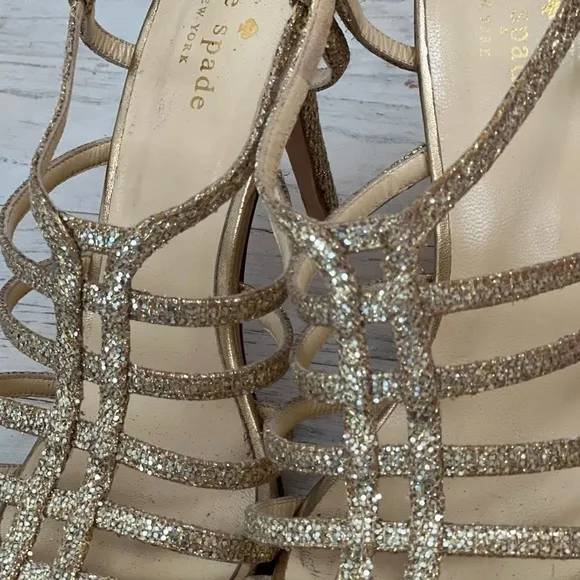 Kate Spade Gold Sequin Strappy Heels Sandals Size 7