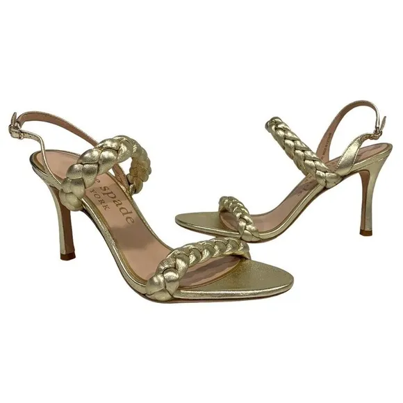 Kate Spade | Heels Leather Saffron Braided Round Open Toe Gold Slingback
