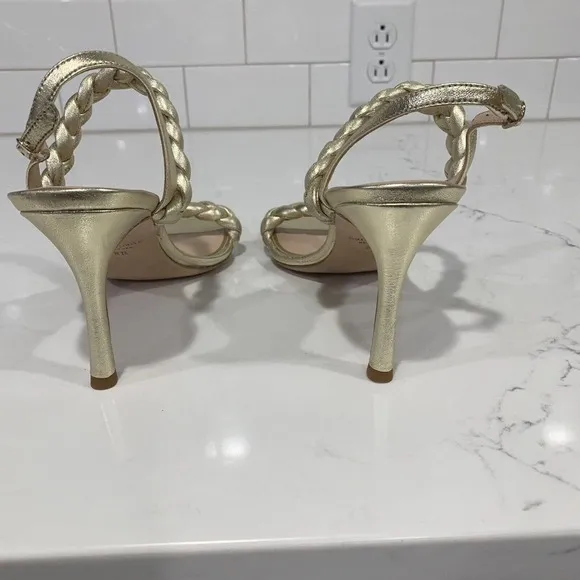Kate Spade | Heels Leather Saffron Braided Round Open Toe Gold Slingback
