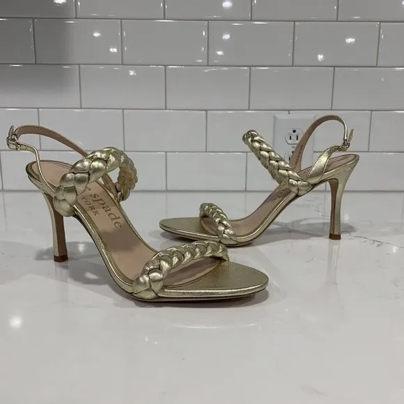 Kate Spade | Heels Leather Saffron Braided Round Open Toe Gold Slingback