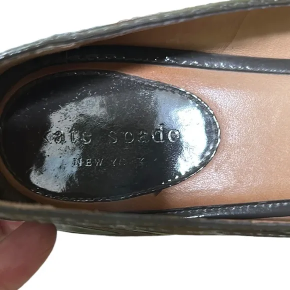 Kate Spade Lacey Olive Green Patent Leather Velvet Bow Ballet Flats Loafers  9.5