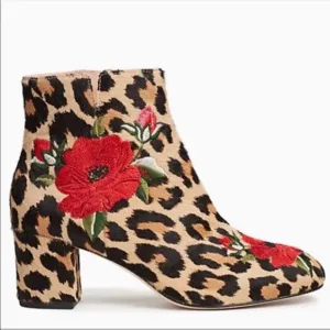 Kate Spade Leopard Ankle Boots Womens Size 5.5 Animal Print Chunky Heel Boots