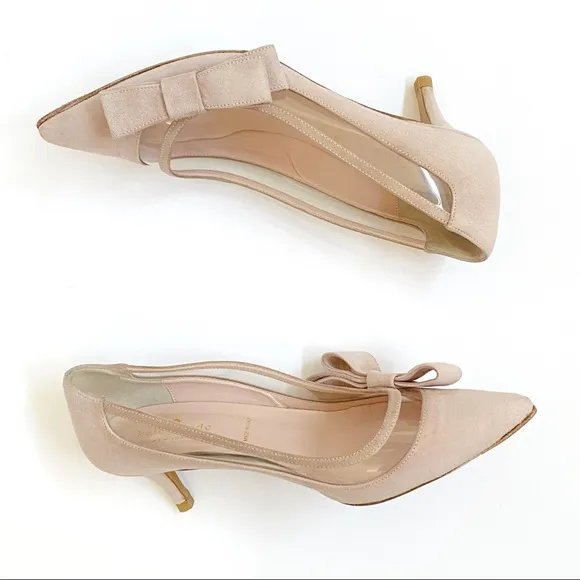 Kate Spade Mackenzie light pink suede bow pointed toe kitten high heel pumps