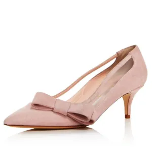 Kate Spade Mackenzie light pink suede bow pointed toe kitten high heel pumps