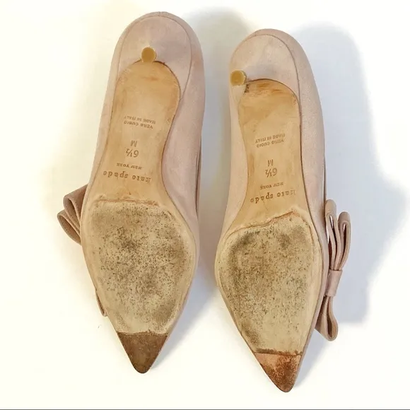 Kate Spade Mackenzie light pink suede bow pointed toe kitten high heel pumps