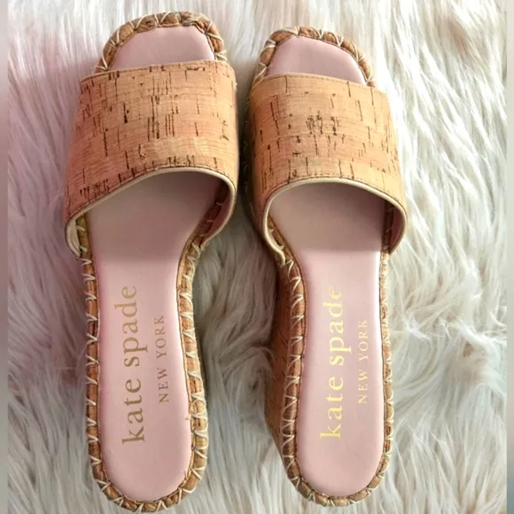 Kate Spade New York Womens Cosette Tan Cork Espadrilles Wedge Sandals - Size 8