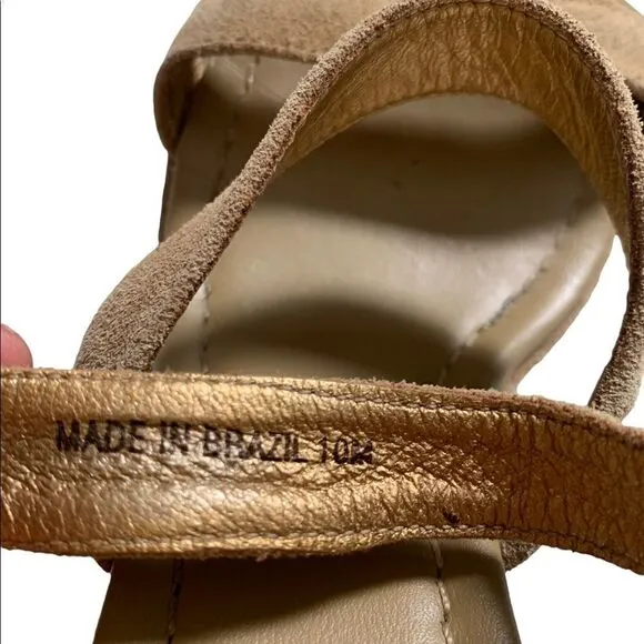 KATE SPADE New York Farryn Beige Gold Suede Geometric Wedge Espadrilles