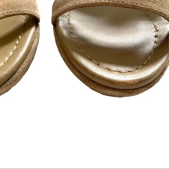 KATE SPADE New York Farryn Beige Gold Suede Geometric Wedge Espadrilles