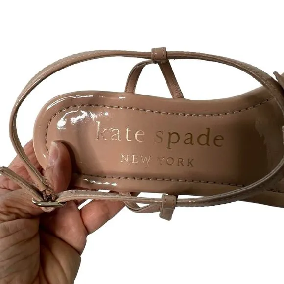 Kate Spade Piazza Patent Vegan Leather Tan Sandals Size 10