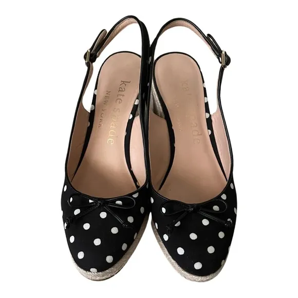 Kate Spade  Wedge Heel Slingback Espadrilles Panama Nights polka dot