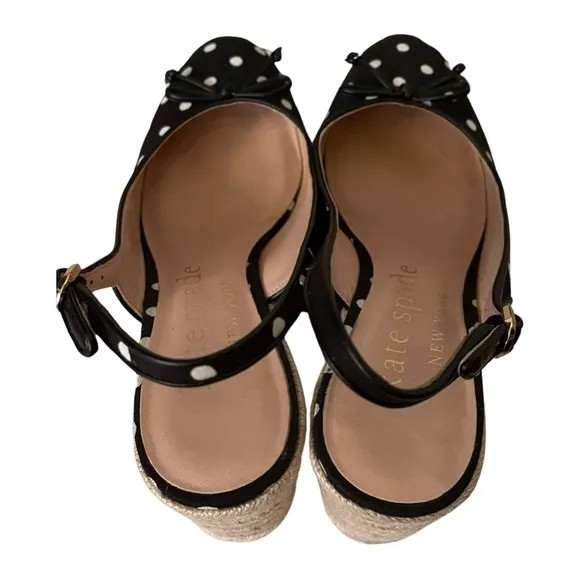 Kate Spade  Wedge Heel Slingback Espadrilles Panama Nights polka dot