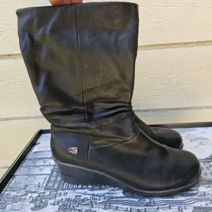 Keen black leather Kate slouch mid-calf wedge boots size 10