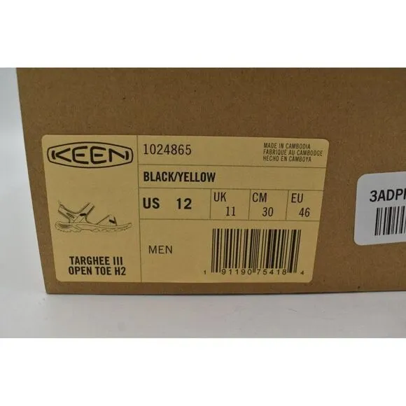 Keen Mens Size 12 Targhee III Open Toe H2 Black Yellow Sandals Shoes
