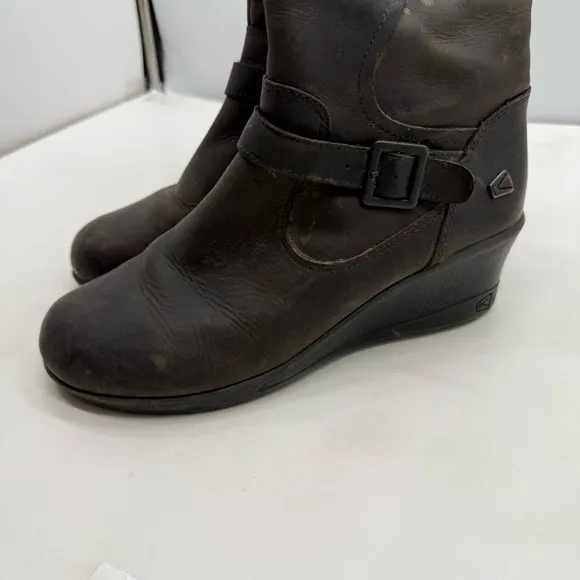 Keen Of Scots Wedge Boots Womens 9 Tall Chunky Platform Zipper Leather Moto Shoe