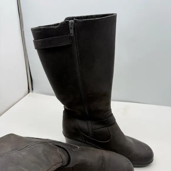 Keen Of Scots Wedge Boots Womens 9 Tall Chunky Platform Zipper Leather Moto Shoe