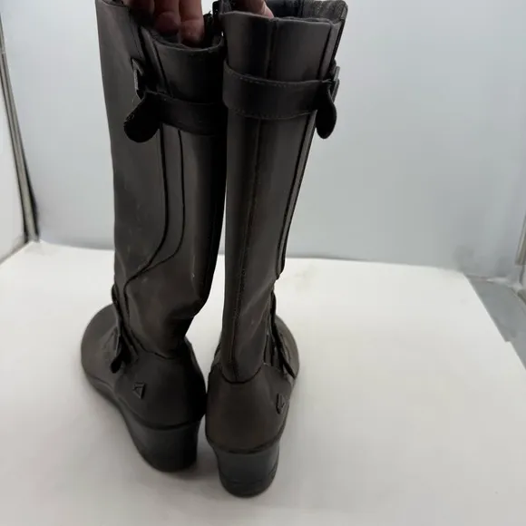 Keen Of Scots Wedge Boots Womens 9 Tall Chunky Platform Zipper Leather Moto Shoe