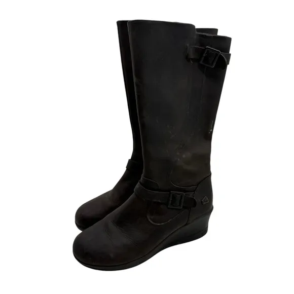 Keen Of Scots Wedge Boots Womens 9 Tall Chunky Platform Zipper Leather Moto Shoe