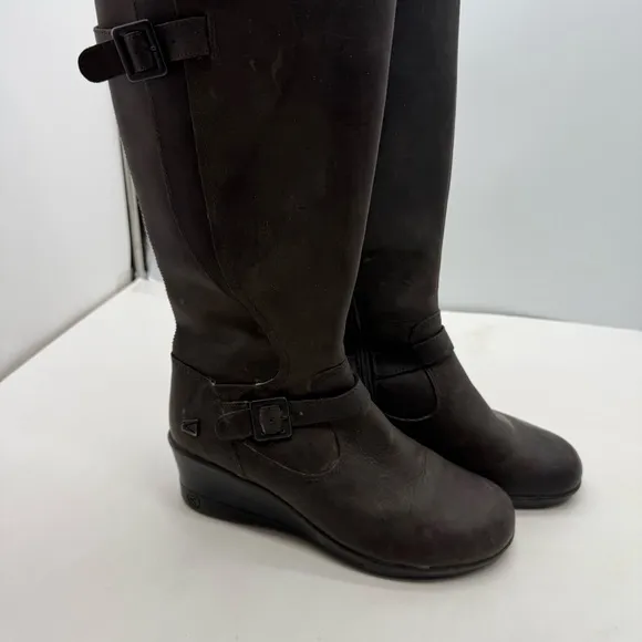 Keen Of Scots Wedge Boots Womens 9 Tall Chunky Platform Zipper Leather Moto Shoe