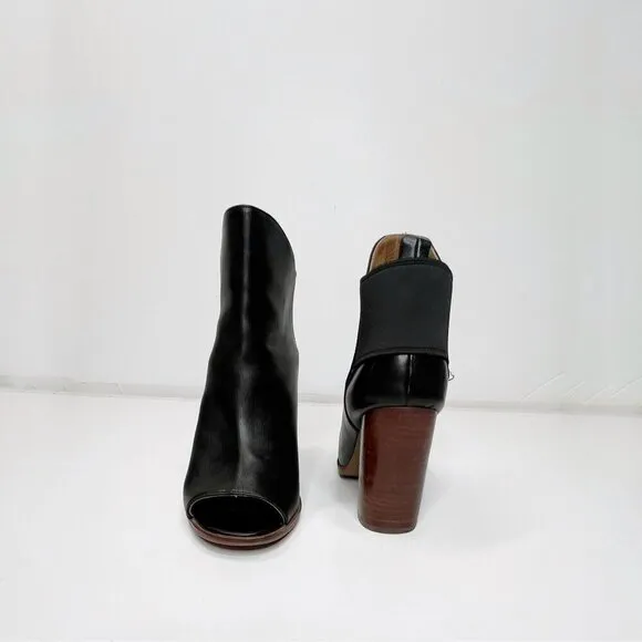 Kelsi Dagger Brooklyn Black Leather Ankle Peep Toe Bootie 8.5
