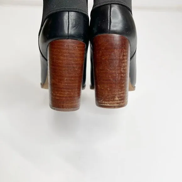 Kelsi Dagger Brooklyn Black Leather Ankle Peep Toe Bootie 8.5