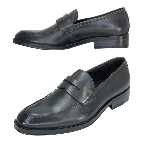 Kenneth Cole Brock Dark Grey Leather Mens Penny Loafers Size 7M