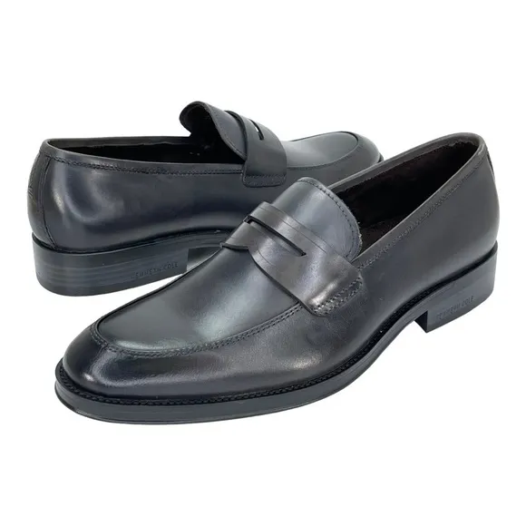 Kenneth Cole Brock Dark Grey Leather Mens Penny Loafers Size 7M