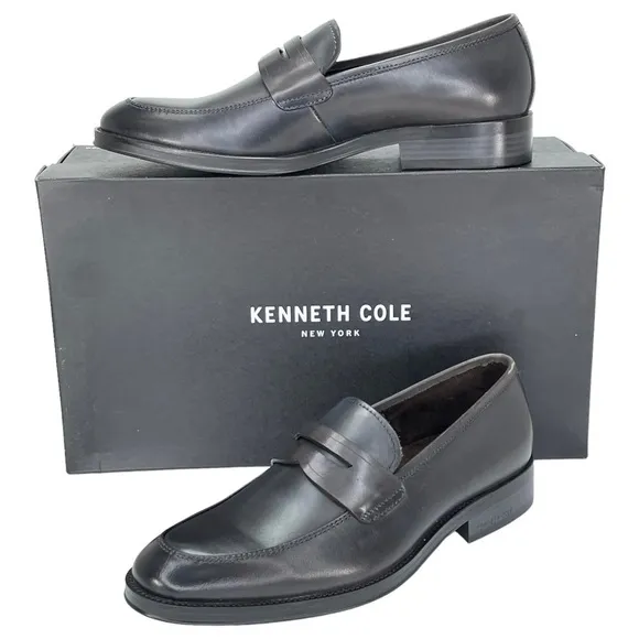 Kenneth Cole Brock Dark Grey Leather Mens Penny Loafers Size 7M