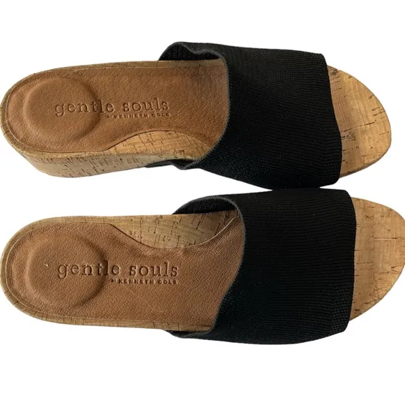 Kenneth Cole Gentle Souls black Gisele wedge slide sandals size 6.5