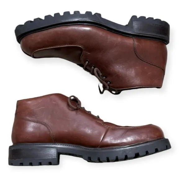 Kenneth Cole Leather Square Split Toe Chunky Lug Sole Y2K Chukka Boots Men's 13