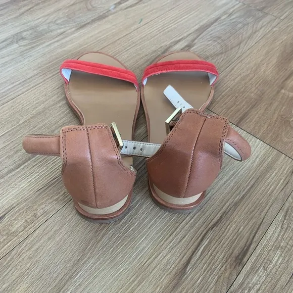 Kenneth Cole New York Jenna Leather Open Toe Casual Ankle Strap Sandal Red SZ 6M