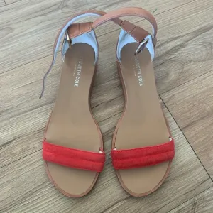 Kenneth Cole New York Jenna Leather Open Toe Casual Ankle Strap Sandal Red SZ 6M