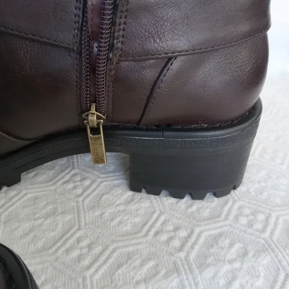 KENNETH COLE REACTION  Beryl O-Ring Harness Moto Brown Boots Womens Size 7.5