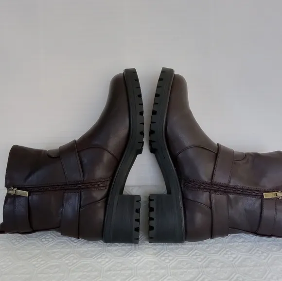 KENNETH COLE REACTION  Beryl O-Ring Harness Moto Brown Boots Womens Size 7.5