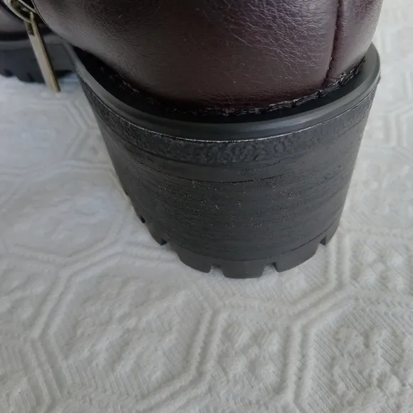 KENNETH COLE REACTION  Beryl O-Ring Harness Moto Brown Boots Womens Size 7.5