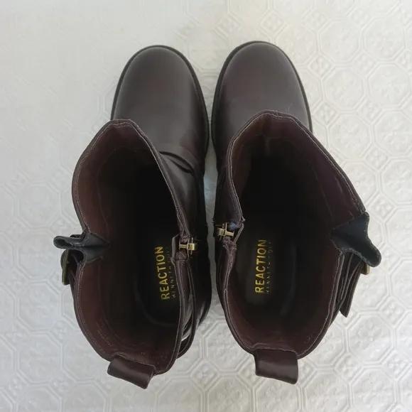 KENNETH COLE REACTION  Beryl O-Ring Harness Moto Brown Boots Womens Size 7.5