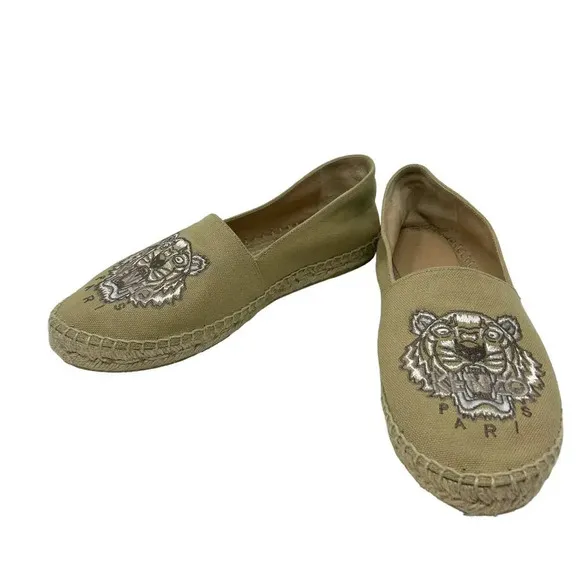 Kenzo Beige Classic Tiger Embroidered Espadrilles Beige Tan Size 38 / US 6.5