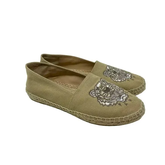 Kenzo Beige Classic Tiger Embroidered Espadrilles Beige Tan Size 38 / US 6.5