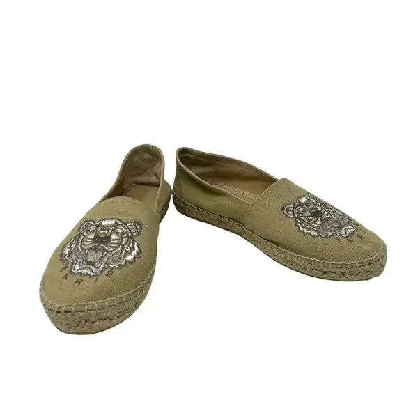 Kenzo Beige Classic Tiger Embroidered Espadrilles Beige Tan Size 38 / US 6.5