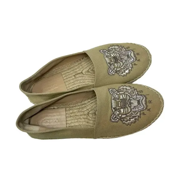 Kenzo Beige Classic Tiger Embroidered Espadrilles Beige Tan Size 38 / US 6.5