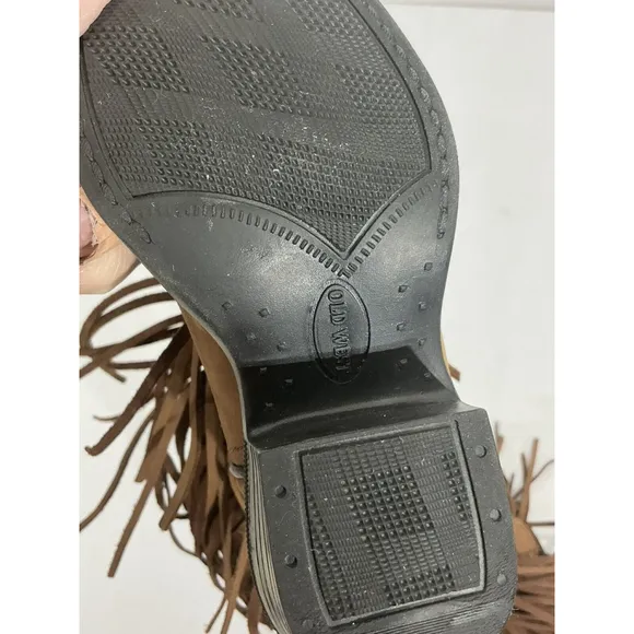 Kids Old West 8.5 D Brown Suede Fringe Midcalf Pull On Western Boots NWOT