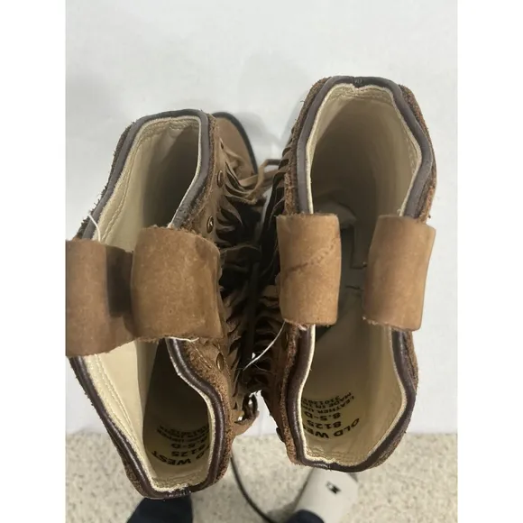 Kids Old West 8.5 D Brown Suede Fringe Midcalf Pull On Western Boots NWOT