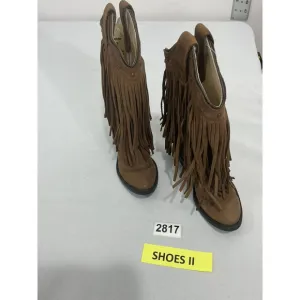 Kids Old West 8.5 D Brown Suede Fringe Midcalf Pull On Western Boots NWOT