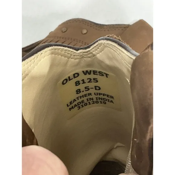 Kids Old West 8.5 D Brown Suede Fringe Midcalf Pull On Western Boots NWOT