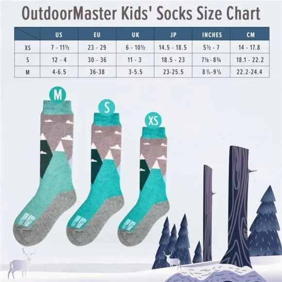 Kids Ski Socks - Merino Wool Blend, Over the Calf Design w/Non-Slip Cuff