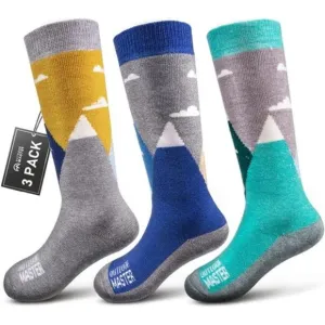 Kids Ski Socks - Merino Wool Blend, Over the Calf Design w/Non-Slip Cuff