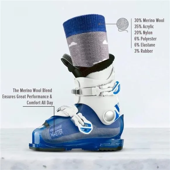 Kids Ski Socks - Merino Wool Blend, Over the Calf Design w/Non-Slip Cuff